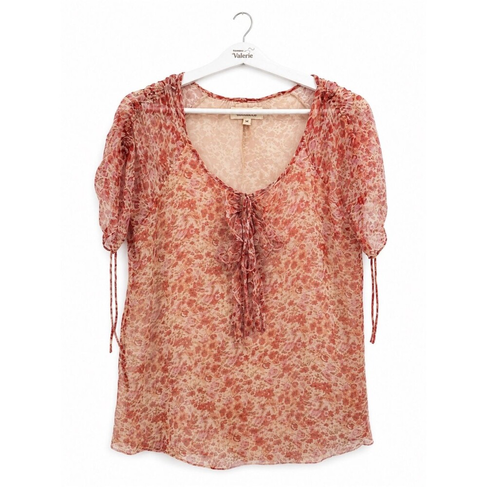 Sundance Colorful Orange & Pink Floral Silk Boho Lightweight Blouse Top Medium